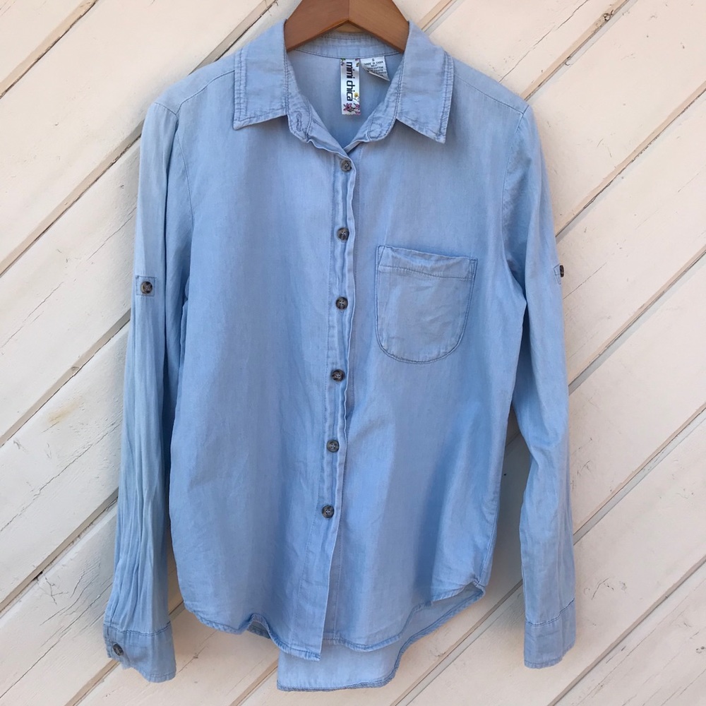 Mimi Chica Classic Chambray Boyfriend Shirt Small